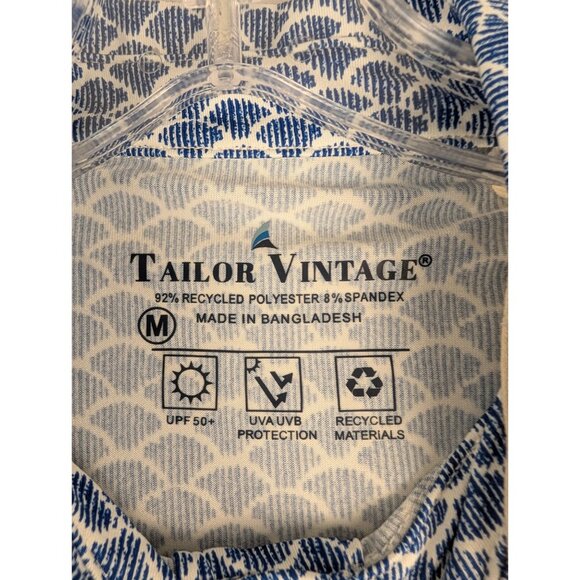 Tailor Vintage Shirt Mens Medium Blue Golf Polo Surf The Web Shells Pattern - Picture 4 of 10